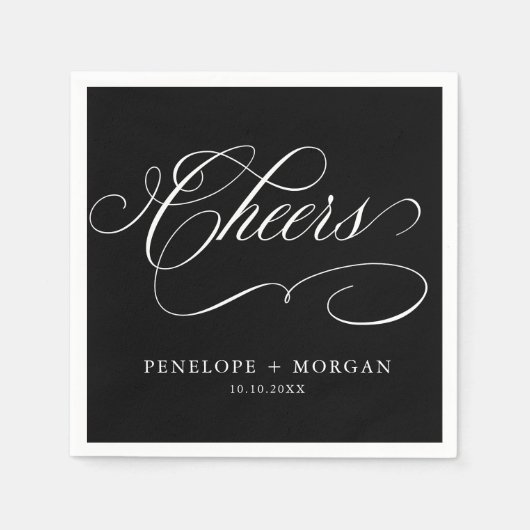 Moderne kalligrafie tijdloze zwart-wit bruiloft servet (Voorkant)