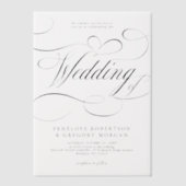 Moderne kalligrafie tijdloze zwart-wit bruiloft vellum uitnodigingen (Voorkant)