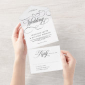 Moderne kalligrafie tijdloze zwart witte bruiloft all in one uitnodiging (Afscheurbaar)