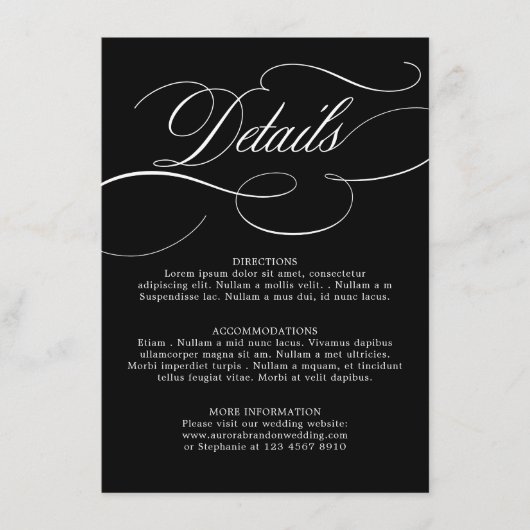 Moderne kalligrafie tijdloze zwart witte bruiloft informatiekaartje (Voorkant)