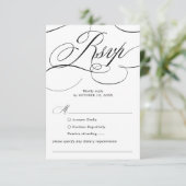 Moderne kalligrafie tijdloze zwart witte bruiloft RSVP kaartje (Staand voorkant)