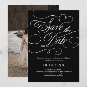 Moderne kalligrafie tijdloze zwart witte bruiloft save the date