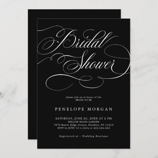Moderne kalligrafie tijdloze zwarte Bruids Shower Kaart (Voorkant / Achterkant)