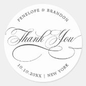 Moderne kalligrafie tijdloze zwarte bruiloft bedan ronde sticker (Voorkant)