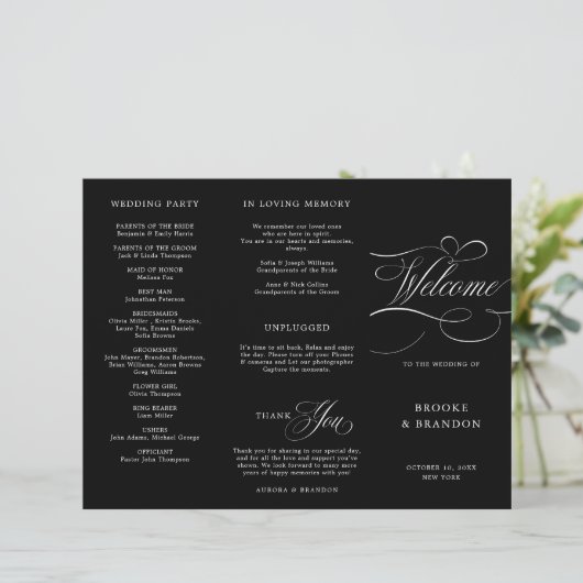 Moderne kalligrafie tijdloze zwarte bruiloft Progr (Staand voorkant)