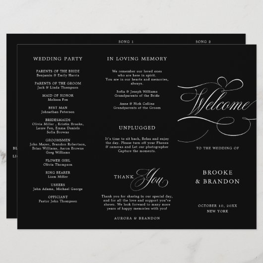 Moderne kalligrafie tijdloze zwarte bruiloft Progr (Voorkant / Achterkant)