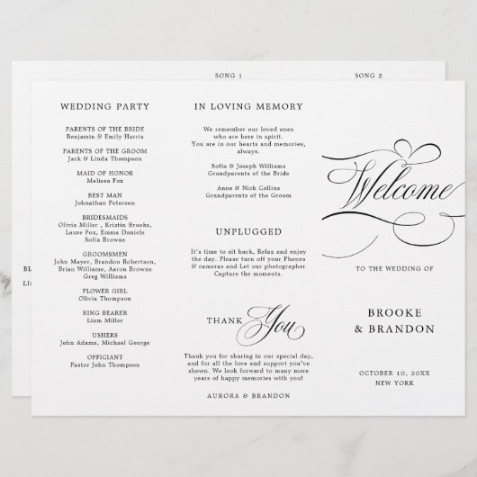 Moderne kalligrafie tijdloze zwarte bruiloft Progr (Voorkant / Achterkant)