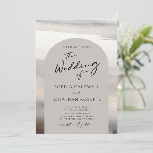 Moderne kalligrafie Trendy Arch Earth Tones Weddin Kaart (Staand voorkant)