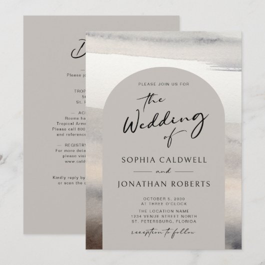 Moderne kalligrafie Trendy Arch Earth Tones Weddin Kaart (Voorkant / Achterkant)