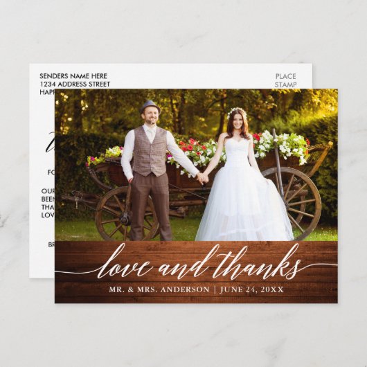 Moderne kalligrafie Trouw Hout Liefde en Dank Briefkaart (Voorkant / Achterkant)