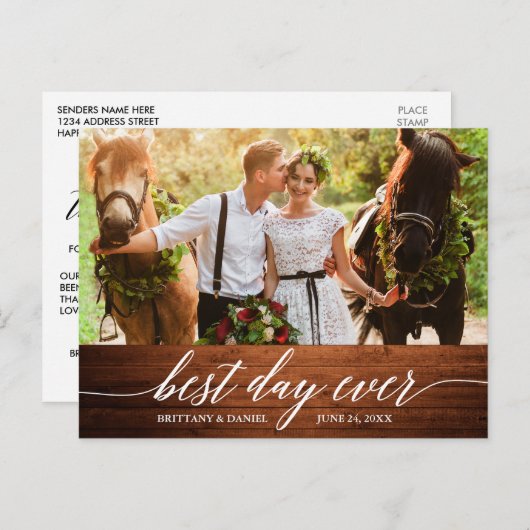 Moderne kalligrafie Trouwdag Hout Beste Dag Ooit Briefkaart (Voorkant / Achterkant)