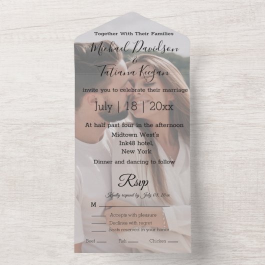 Moderne kalligrafie trouwfoto all in one uitnodiging (Binnen)