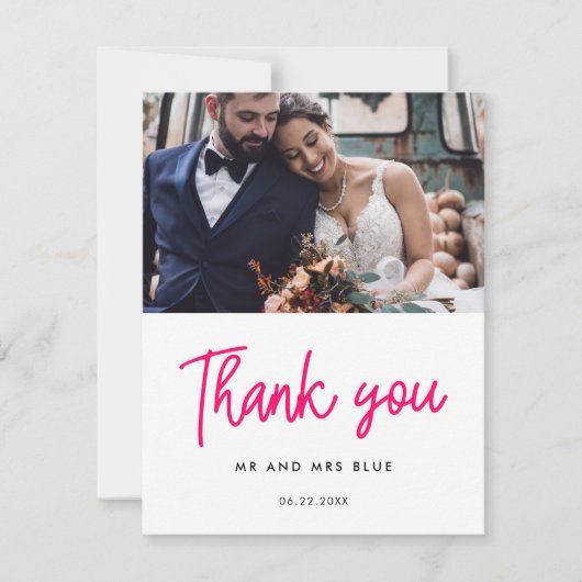 Moderne kalligrafie trouwfoto bedankkaart (Voorkant)
