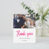 Moderne kalligrafie trouwfoto bedankkaart (Staand voorkant)