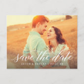 Moderne Kalligrafie Trouwfoto Save the Date Aankondigingskaart (Voorkant)