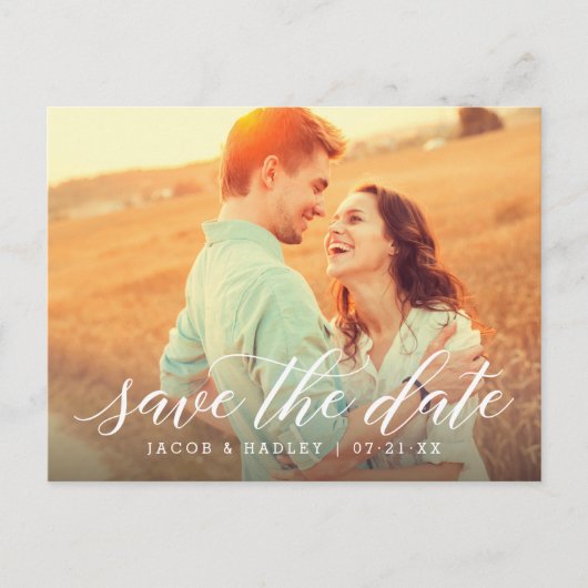 Moderne Kalligrafie Trouwfoto Save the Date Aankondigingskaart (Voorkant)