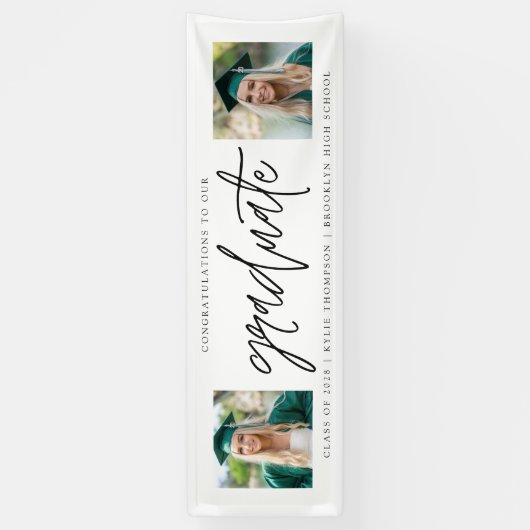 Moderne kalligrafie Twee foto-Afstuderen samenvoeg Spandoek (Verticaal)