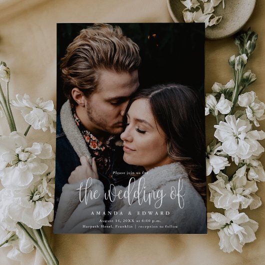 Moderne kalligrafie twee foto QR code bruiloft Kaart