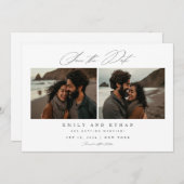 Moderne kalligrafie twee foto QR-code Save The Date (Voorkant / Achterkant)