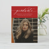 Moderne kalligrafie Twee foto-rood Afstuderen Aankondiging (Staand voorkant)