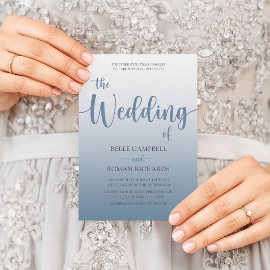 Moderne kalligrafie-usty Blue Wedding Uitnodiging