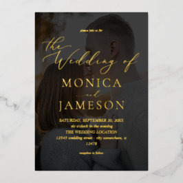 Moderne kalligrafie V2 Fotobruiloft donker Folie Uitnodiging