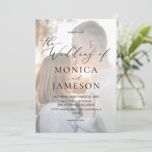 Moderne kalligrafie V2 Fotobruiloft Kaart (Staand voorkant)