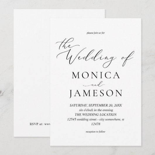 Moderne kalligrafie V2 trouwuitnodiging Kaart (Voorkant / Achterkant)