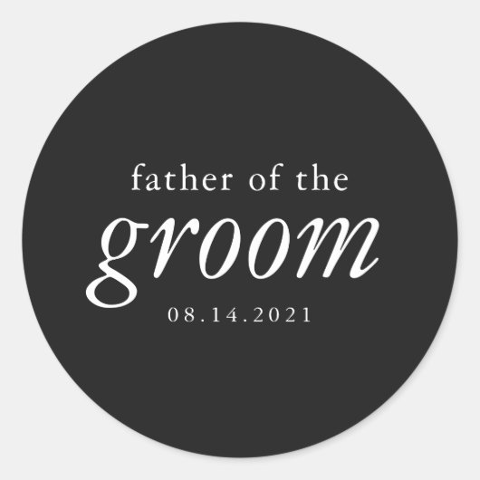 Moderne Kalligrafie Vader van de bruidegom Bruilof Ronde Sticker (Voorkant)