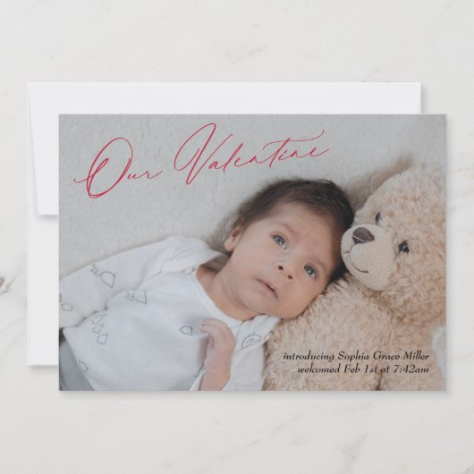 Moderne kalligrafie Valentijn Geboorteaankondiging Feestdagenkaart (Voorkant)