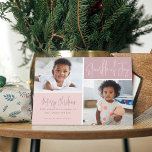 Moderne kalligrafie van Joy 2 Foto's Feestdagenkaart<br><div class="desc">De moderne kerstkaart van de Vakantie van twee van uw favoriete foto's op een net,  twee tekstblokken met kalligrafiekmanuscript en moderne doopvont.</div>