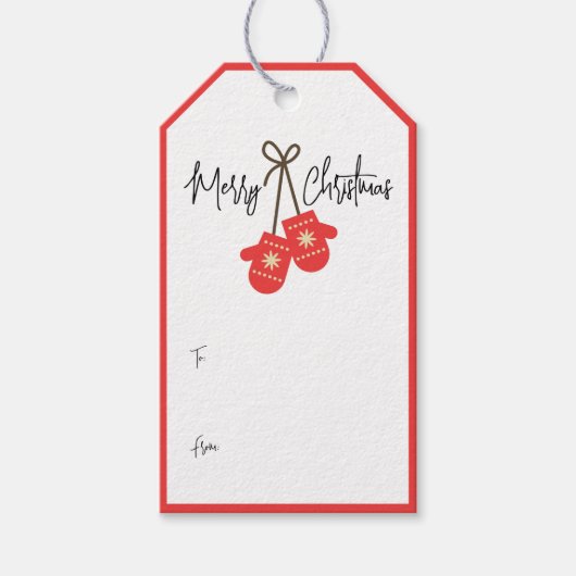 Moderne kalligrafie van rode wanten van en naar cadeaulabel (Voorkant)