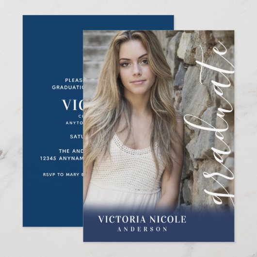 Moderne kalligrafie Verticaal foto-Afstuderen Kaart (Voorkant / Achterkant)