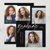 Moderne kalligrafie Vijf foto afstudeerfeest Kaart (Voorkant / Achterkant)
