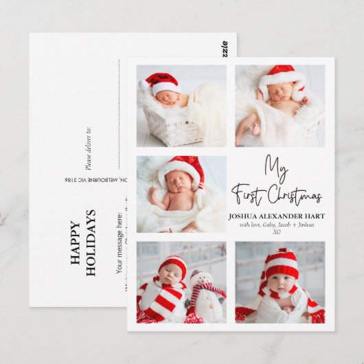 Moderne Kalligrafie Vijf foto Mijn Eerste Kerstmis Briefkaart (Voorkant / Achterkant)