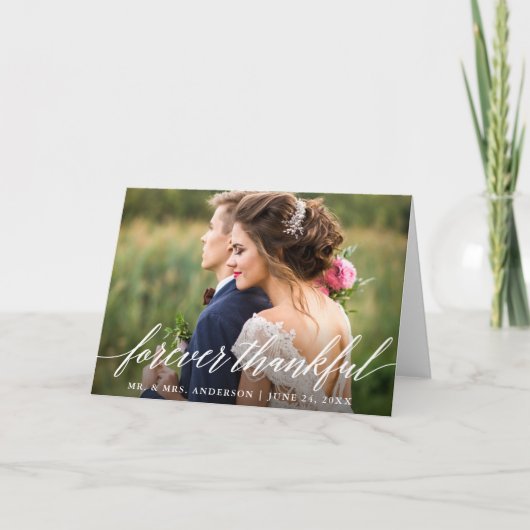 Moderne kalligrafie voor ooit Thankful Wedding Fol Bedankkaart (Voorkant)