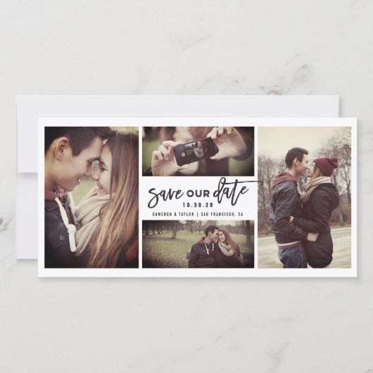 Moderne kalligrafie voor penseel 4 MultiPhoto Save The Date (Voorkant)