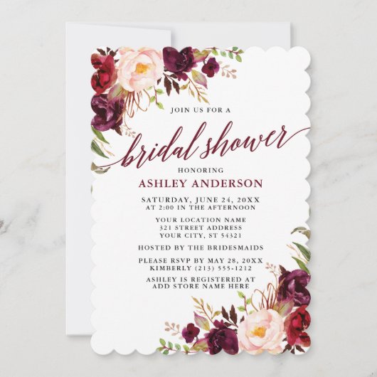 Moderne kalligrafie-Vrijgezellenfeest Burgundy Flo Kaart (Voorkant)