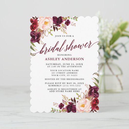 Moderne kalligrafie-Vrijgezellenfeest Burgundy Flo Kaart (Staand voorkant)