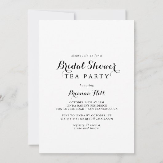 Moderne kalligrafie Vrijgezellenfeest Tea Party Kaart (Voorkant)