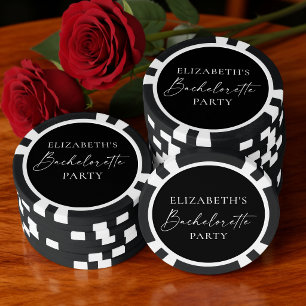 Moderne kalligrafie vrijgezellenfeest zwart poker chips