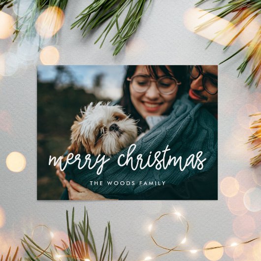 Moderne kalligrafie Vroege kerstfoto Briefkaart