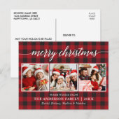 Moderne kalligrafie Vrolijk kerstfeest 3 Foto gepl Briefkaart (Voorkant / Achterkant)