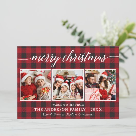 Moderne kalligrafie Vrolijk kerstfeest 3 Foto gepl Feestdagenkaart (Staand voorkant)