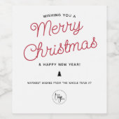 Moderne kalligrafie Vrolijk kerstfeest Voeg uw Log Wijn Etiket (Enkel label)