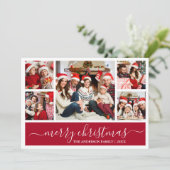 Moderne kalligrafie Vrolijk kerstrood 5 Foto Feestdagenkaart (Staand voorkant)