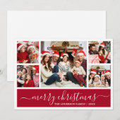 Moderne kalligrafie Vrolijk kerstrood 5 Foto Feestdagenkaart (Voorkant / Achterkant)