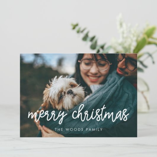 Moderne kalligrafie Vrolijke Kerstfoto Feestdagenkaart (Staand voorkant)