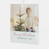 Moderne kalligrafie Vrolijke Kerstfoto Glas Ornament (Voorkant links)