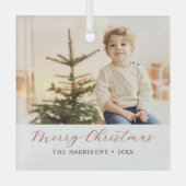 Moderne kalligrafie Vrolijke Kerstfoto Glas Ornament (Voorkant)